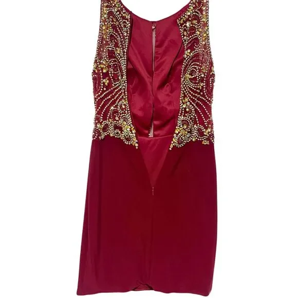 Burgundy Beaded Sequin Prom Dress - Picture 4 of 16